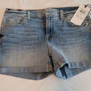 7 for All Mankind denim shorts with cuff.